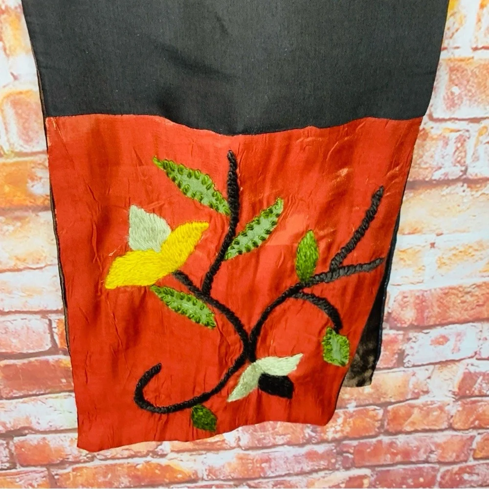 Chocolate Brown Satin Floral Embroidered Scarf